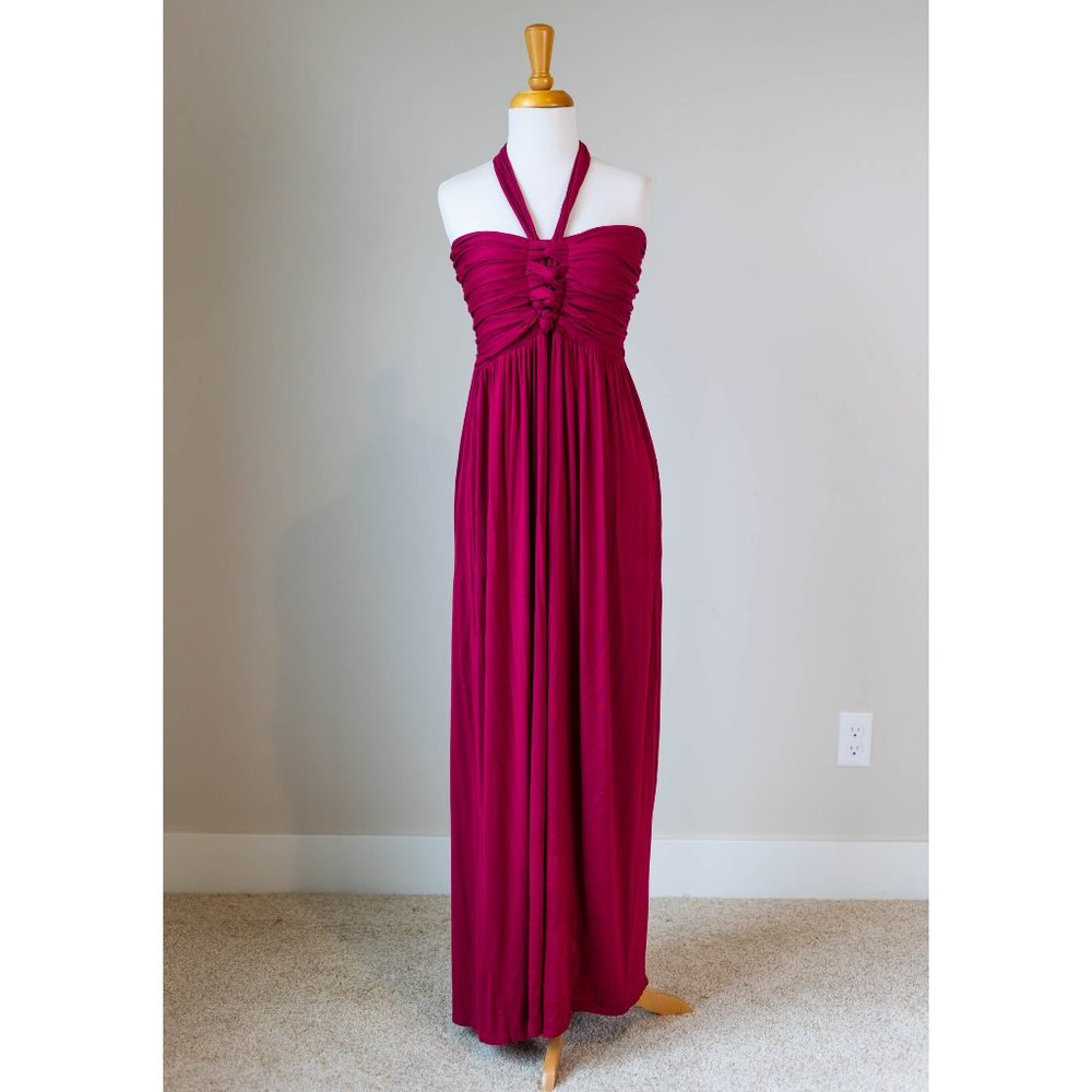 Red burgundy strapless long maxi dress